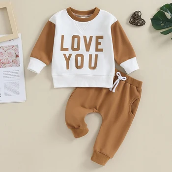 Mažylis Mergaitė Berniukas Megztinis Mano pirmasis Valentino dienos kūdikio apranga Kūdikis ilgomis rankovėmis Ekipažo džemperio megztinio komplektas