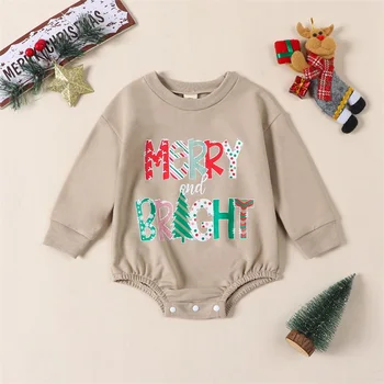 Mažylių kūdikių džemperiai Rompers Christmas Letter Print Kombinezonas ilgomis rankovėmis naujagimiui Mieli drabužėliai