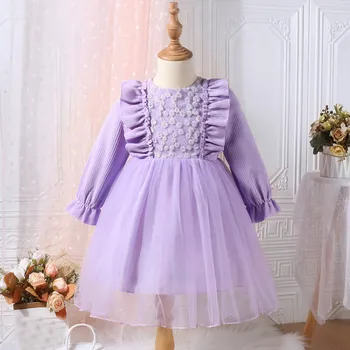 Mergaitės suknelės Vaikiški drabužiai Vakarėlis Princesė Pavasario pūstos rankovės Korėjos vaikų nėriniai Gėlių siuvinėjimas Vaikai Tiulio suknelė Vestidos