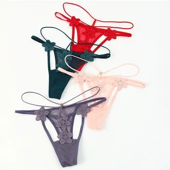 Mesh Transparent Thong Sexys Lingeries for Female Strings Pour Femmes Solid Color Seamless Briefs Low Waist Bottom Size