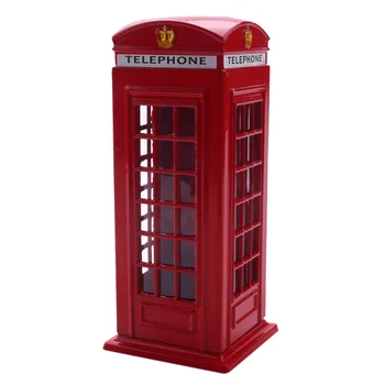 Metal Red British English London Phone Booth Bank Coin Bank Saving Pot Piggy Bank Red Phone Booth Box 140X60X60Mm
