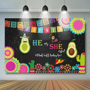Mexico Fiesta Gender Reveal Party Fonas Taco Bout Baby He or She Background Avocado Mexican Fiesta Baby Shower Party Decor