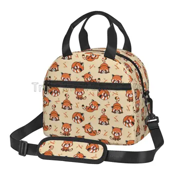 Mielas raudonas panda meškėnas izoliuotas pietų krepšys vaikams suaugusiems Daugkartinio naudojimo nešiojama terminė 