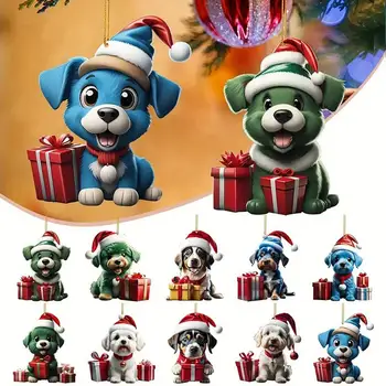 Mielas šuns pakabukas Žavingas šuo Kalėdų ornamentas Ryškios spalvos Kalėdų eglutės pakabukas Lengvai pakabinamas akrilo automobilio pakabinamas dekoravimas