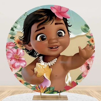 Moana apvalus fonas Viršelis Vaiana gimtadienio vakarėlis Kūdikio princesė Tema Dekoracijos Merginos Pajūrio paplūdimio ratas Foto fonas