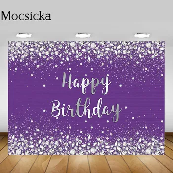 Mocsicka Violetinė Su gimtadieniu Fonai Sidabriniai deimantiniai blizgučiai Moterys Pasakiškas gimtadienio vakarėlis Pasirinktinis nuotraukų fono dekoravimas