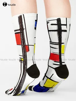 Mondrian Minimalist De Stijl Modern Art © Epitomegirl Kojinės Futbolo kojinės Personalizuotas Custom Unisex Adult Teen Youth Kojinių dovana