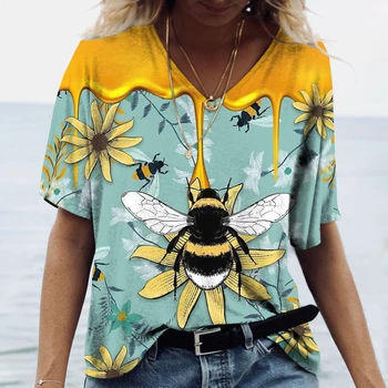 Moteriški marškinėliai 3d Print Tee Funny Bee Summer trumpomis rankovėmis marškinėliai Vyriški laisvalaikio unisex oversized marškinėliai Harajuku O-Neck Tops