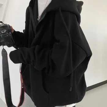 Moteriški vienspalviai gobtuvai su užtrauktuku Harajuku Y2K sutraukiamu raišteliu ilgomis rankovėmis džemperiai su gobtuvu Korėjietiška laisvalaikio kišeninė striukė Gatvės drabužiai