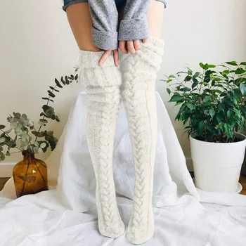 Moteriškos kojinės Vilnos pėdų šildytuvai Mados damos kojinės Mielos rudens žiemos vienspalvės kojinės šlaunų aukštyje