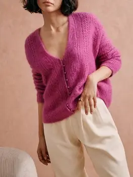 Moterys iš dviejų šonų dėvi megztą megztą panelę viengubą nėrimą Tuščiaviduris megztinis Trikotažas