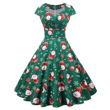 Moterys Kalėdų rudens žieminės suknelės 2023 Naujos vintažinės trumpos rankovės 1950-ųjų namų šeimininkės vakarėlis Prom suknelė Megztinis O-Kaklas