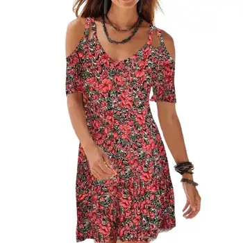 Moterys plius dydis Paplūdimio suknelės Vintažinis gėlių atspaudas Tuščiavidurė rankovė Bohemijos V kaklo spagečių juostelės Suknelė moterims 2021