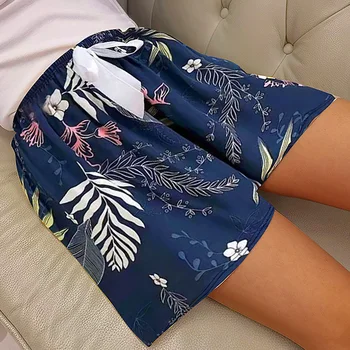 Moterys Plonos pižamos šortai Medvilninis gėlių spausdinimas Trumpas laisvas paplūdimio namų kelnės Patogus poilsio kambarys Apačia Bowknot Miegas Trumpos kelnės