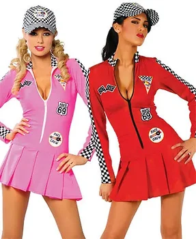 Moterys seksualios lenktyninio automobilio vairuotojo kostiumas Cosplay Racing Girl Cheerleader uniforma Mini suknelė ir skrybėlės kostiumas