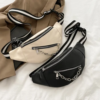 Moterų kryžminės krūtinės krepšys Juosmens krepšys PU odinis didelės talpos krepšys per petį Fashion Fanny Pack dvigubas užtrauktuko diržo krepšys