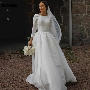 Muslim 2024 Design Fashion A-line vestuvinės suknelės vertikaliai O-Neck Full Draped Pleat Floor Length Bride Dress chalat de mariée