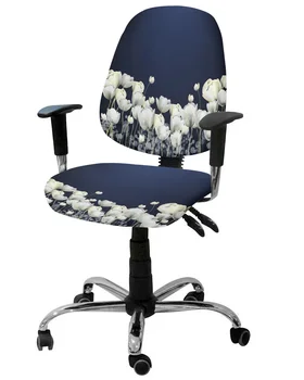 mėlynai baltos gėlės Elastinis fotelis Kompiuteris Kėdės užvalkalas Ištempiamas Biuro kėdės užvalkalas Svetainė Padalinti sėdynių užvalkalai