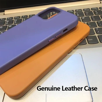 Natūralios odos dėklas, skirtas iPhone 13 Pro Max Luxury Magnetic Charging Real Skin telefono galinis dangtelis, skirtas Apple iPhone 13