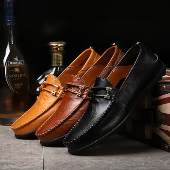 Natūralios odos vyriški laisvalaikio batai Prabangus prekės ženklas 2023 Vyriški loaferiai Mokasinai Kvėpuojantis slydimas ant juodų vairavimo batų plius dydis 38-47