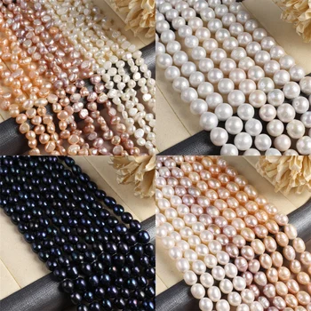 Natūralūs gėlavandenių perlų karoliukai Netaisyklingi apvalūs balti oranžiniai barokiniai perlai Laisvi karoliukai papuošalams gaminti Karoliai Apyrankės