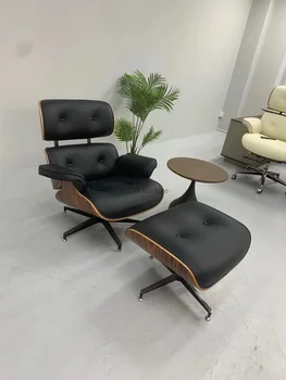 Nauja atlošiama originali kėdė Sofa Oda Paprasta dizainerio poilsio erdvė Riešutmedžio mediena Aliuminio lydinio svetainė Besisukanti boso kėdė