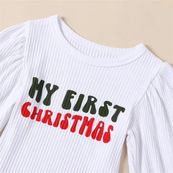 Naujagimė mergaitė Kalėdinė apranga ilgomis rankovėmis Romper Platėjančios kelnės Komplektas Baby Girl 3PC Fall Žieminiai drabužiai