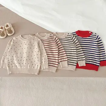 Naujas kūdikis ilgomis rankovėmis megztas dryžuotas megztinis žieminis šiltas kūdikių megztas apatinis marškiniai Kids Girl Casual Sweater Toddler Drabužiai