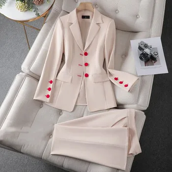 Naujas moteriškas kostiumas Švarkas Varpo apačia Dviejų dalių kostiumas Rudens žiemos biuras Moteriški drabužiai Laisvalaikio kelnės Kostiumai Komplektai Darbo drabužiai