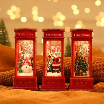 Naujos kalėdinės dekoracijos Pagyvenusių žmonių telefono būdelės interjeras Mažos aliejinės lempos Scenos išdėstymas Apšviestos dekoracijos Žaislinės dovanos
