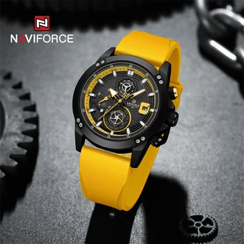 NAVIFORCE Prekės ženklo vyriški laikrodžiai Fashion Casual Chronograph Quartz rankinis laikrodis Karinis silikoninis dirželis Vandeniui atsparus laikrodis Reloj Hombre