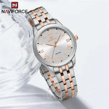 NAVIFORCE Visiškai naujas moteriškas prabangus laikrodis Neperšlampamas elegantiškas moteriškas laikrodis Nerūdijančio plieno apyrankė Rankiniai laikrodžiai Relogio Feminino