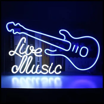 Neon Sign Gyvos muzikos gitaros alaus baras Neoninių šviesų ženklas Klubo meno arkadinių ženklų studija suteikia šviesą patalpų apšvietimui