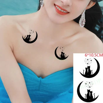 Neperšlampamas laikinas tatuiruotės lipdukas Black Cat Star Moon Lunar Body Art Flash Tatto Fake Tatoo moterims vyrams