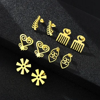 Nerūdijančio plieno Afrikos simbolis Auskarai moterims Vintažinis aukso spalva Sidabro spalva Geometriniai etniniai papuošalų aksesuarai Mujer