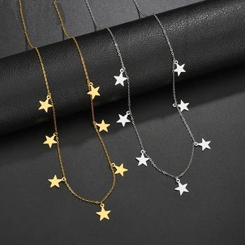 Nerūdijančio plieno žvaigždžių vėrinys moterims Pentagramos rašto raktikaulių grandinėlė 2020 m. Naujo stiliaus grandinėlė Kaklo papuošalai Vestuvių dovana