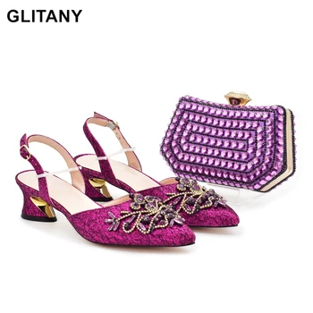 New Arrival African Women Personalized Design Ladies Sandals Shoes Matching Bag Set Decoration Full of Diamonds for Women