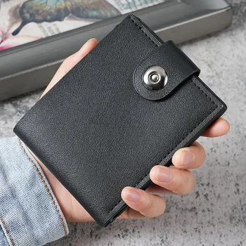 New Fashion Joker Solid Color Men's Fashion Short Button Wallet Multi-card Leisure Wallet Horizontal Men's Wallet