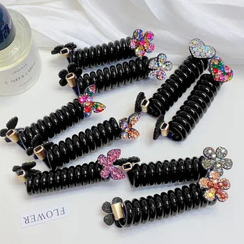 New Rhinestones Flower Heart Butterfly Strip Phone Line Hair Band for Women Hair Tie Elastic Scrunchie Hair Accessories