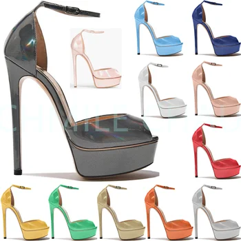New Temperament Luxury Designer Women Sandal Open Toe Stiletto High Heel Strappy Platform Fetish Banque Shoe Plus Size 12-CHC-32