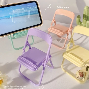 Nešiojamas mini mobiliojo telefono stovas 4 spalvų stalinis kėdės stovas reguliuojamas makarono spalvos stovas sulankstomas susitraukiantis tingus laikiklis
