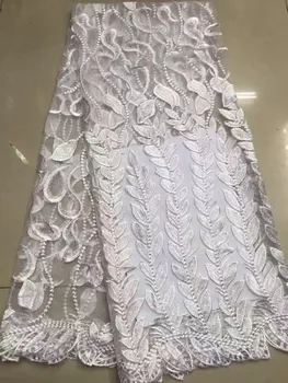 Nigerijos nėrinių audiniai vestuvėms 2016 aukso karoliukais nėrinių audinio siuvinėjimas Prancūziškas nėrinių audinys vestuvinei suknelei D8594