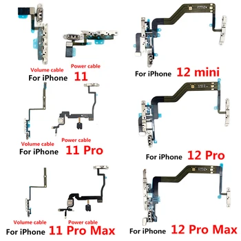 Original New Power & Volume Buttons Key Switch Flex Cable with Metal Material for Iphone 11 12 Pro Max 12 mini Power Flex