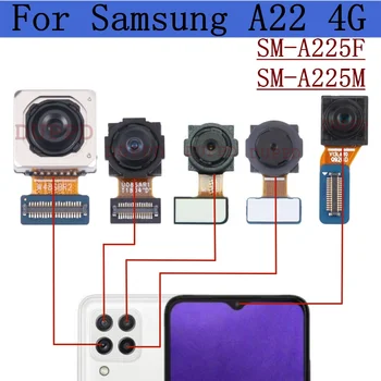 Originali priekinė galinė kamera, skirta Samsung Galaxy A22 4G A225F A225M Back Wide Macro Depth Main Camera Module Flex Cable keitimas