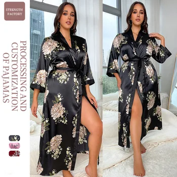 Oversize Print Pižamos Nighties Moteriškas Kimono chalatas Chalatas ilgomis rankovėmis Chalatas Laisvas poilsio kambarys Pavasario naktiniai drabužiai Namų drabužiai