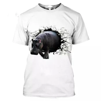 Oversized Hippo Tee: The Ultimate Harajuku Fun Animal Print marškinėliai