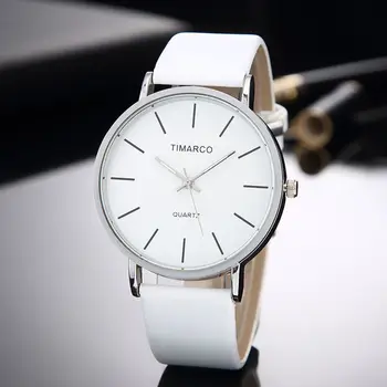 Paprasto stiliaus balti odiniai laikrodžiai Moterų mados laikrodis Minimalistinis 