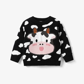 PatPat Baby Girl/Boy Cow Cute Animal pattern Striped Sweater