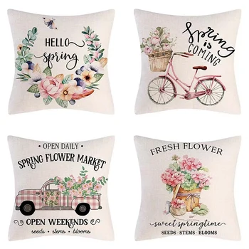 Pavasario pagalvių užvalkalai 18X18 4 pavasario dekoracijų rinkinys Gėlės Sodybos mesti pagalvę Namų dekoro pagalvės dėklas