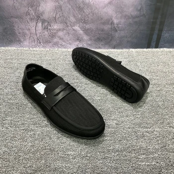 Pavasario vasaros tinklelis Skraidantys pynimo pupelių batai kvėpuojantys vyrų mados tendencija Trumpi juodi laisvalaikio odiniai batai su vieno žingsnio dangteliu